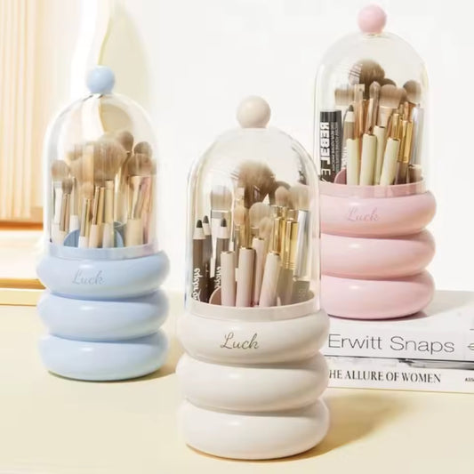 Clarify.pk dustproof makeup organizer with lid in pastel colors holding makeup brushes and pencils