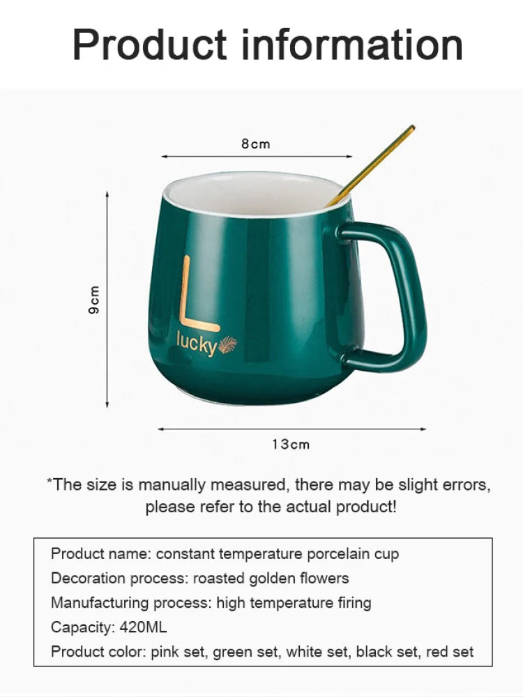 Clarify.pk green ceramic mug with warmer featuring roasted golden flower decoration and 420ML capacity
