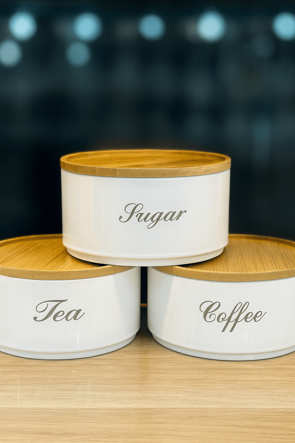 Luxury 3 - Piece Round Tin Canister Set – Tea, Sugar & Coffee Storage - Clarify.pk