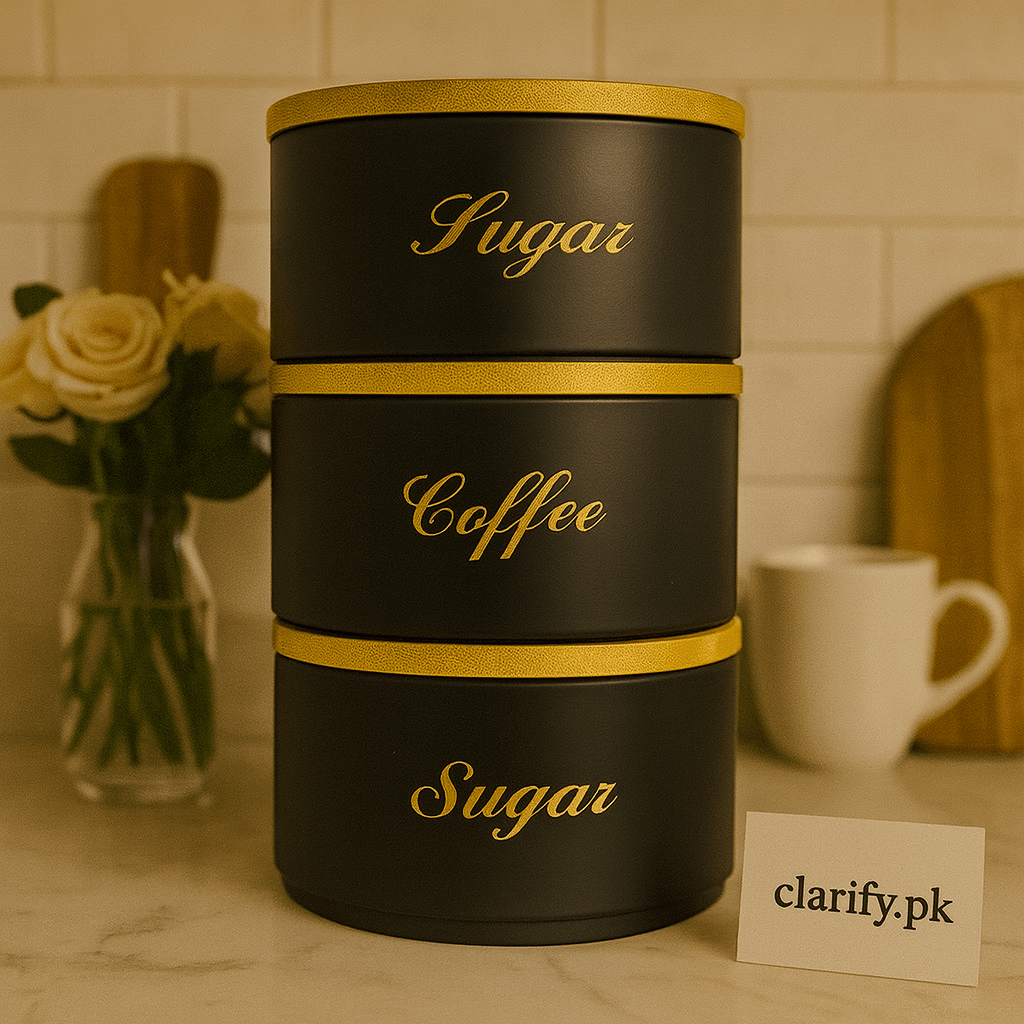 Luxury 3 - Piece Round Tin Canister Set – Tea, Sugar & Coffee Storage - Clarify.pk