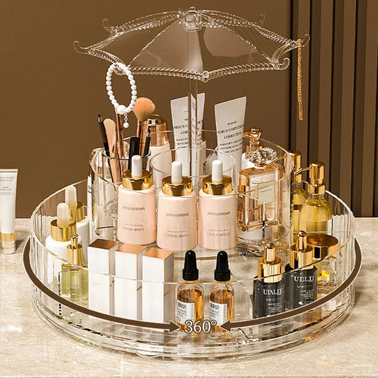 Clarify.pk 360 degree makeup organizer clear acrylic rotating storage organizer for cosmetics