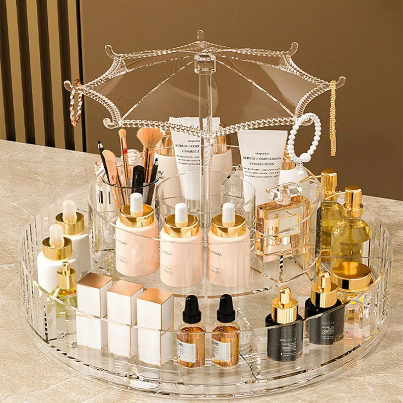 Clarify.pk 360 degree makeup organizer clear acrylic storage organizer with multiple compartments for cosmetics