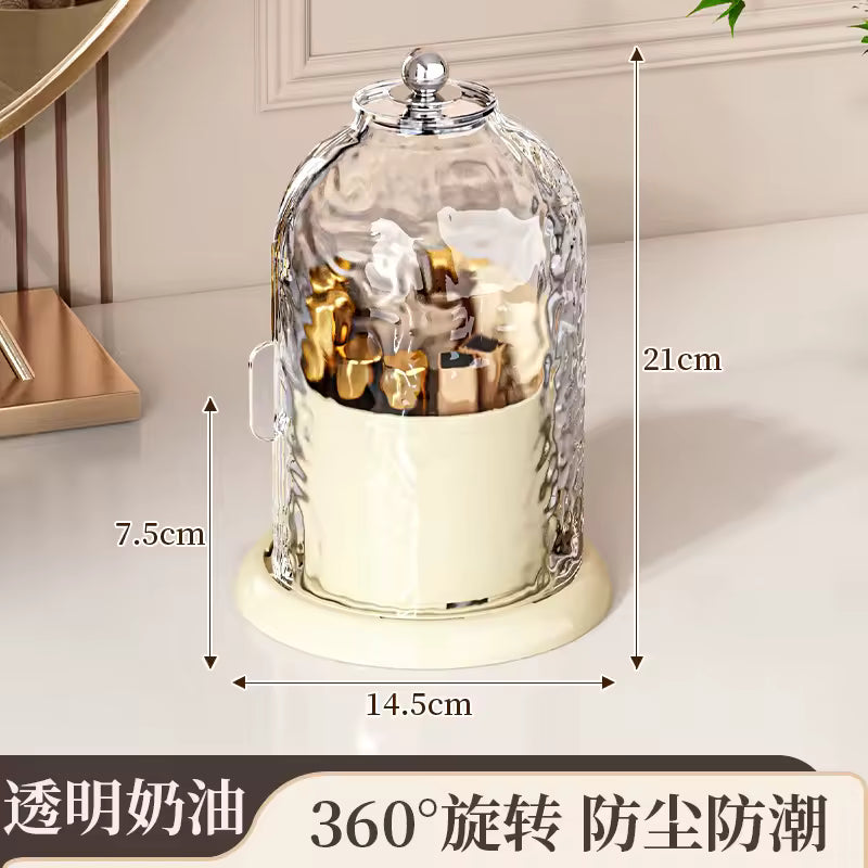 Clarify.pk luxury cosmetics storage box with clear dome cover and rotating base for dust protection