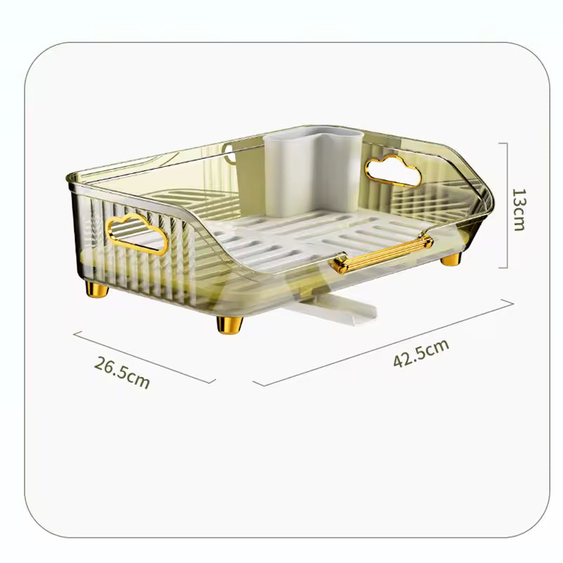 Clarify.pk luxury kitchen dish drainer with gold accents and dimensions 42.5x26.5x13 cm for organized drying