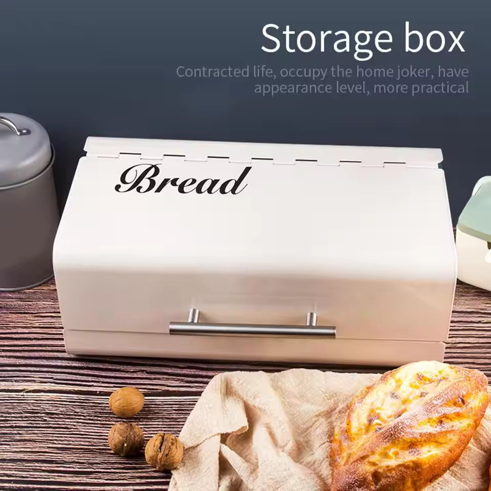 Luxury metal bread box in white with stainless steel handle for stylish bread storage by Clarify.pk