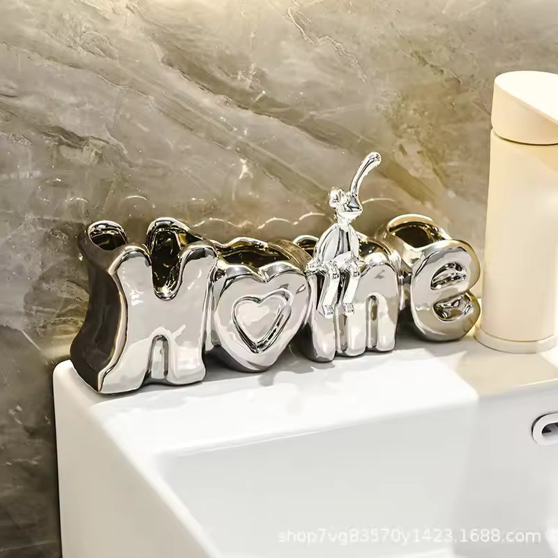 Clarify.pk luxury toothbrush holder for bathroom in silver Home design with cat figure on white sink