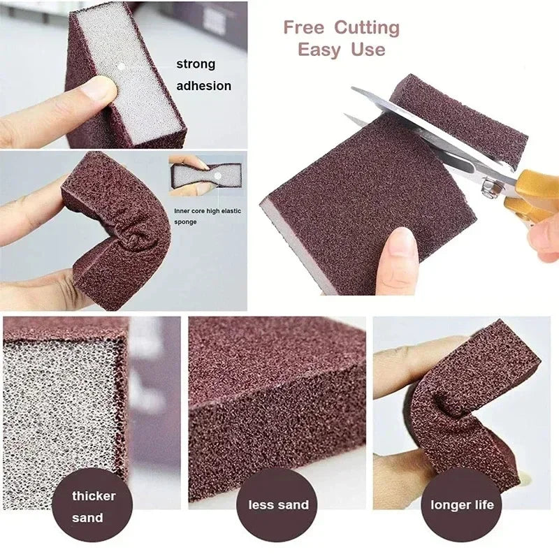 2 pieces magic sponge cleaning brush showing strong adhesion flexible sponge and easy cutting for cleaning