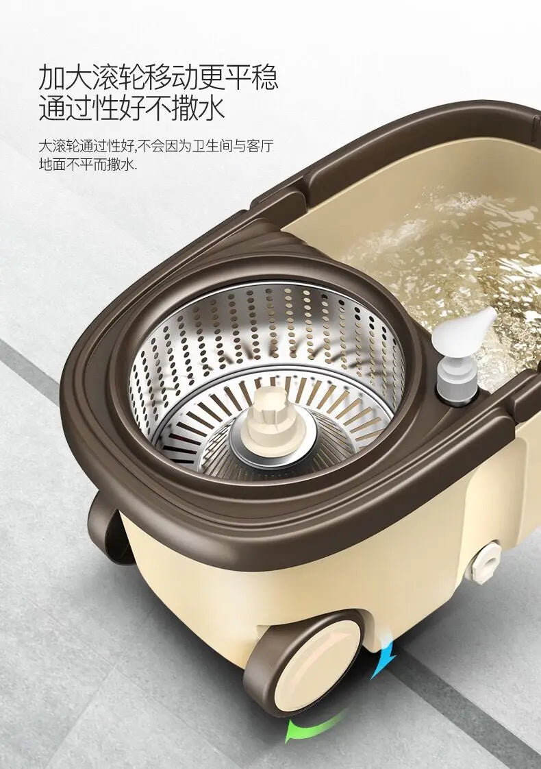 Clarify.pk clamping type magic spin mop bucket with durable rolling wheels and water drainage system