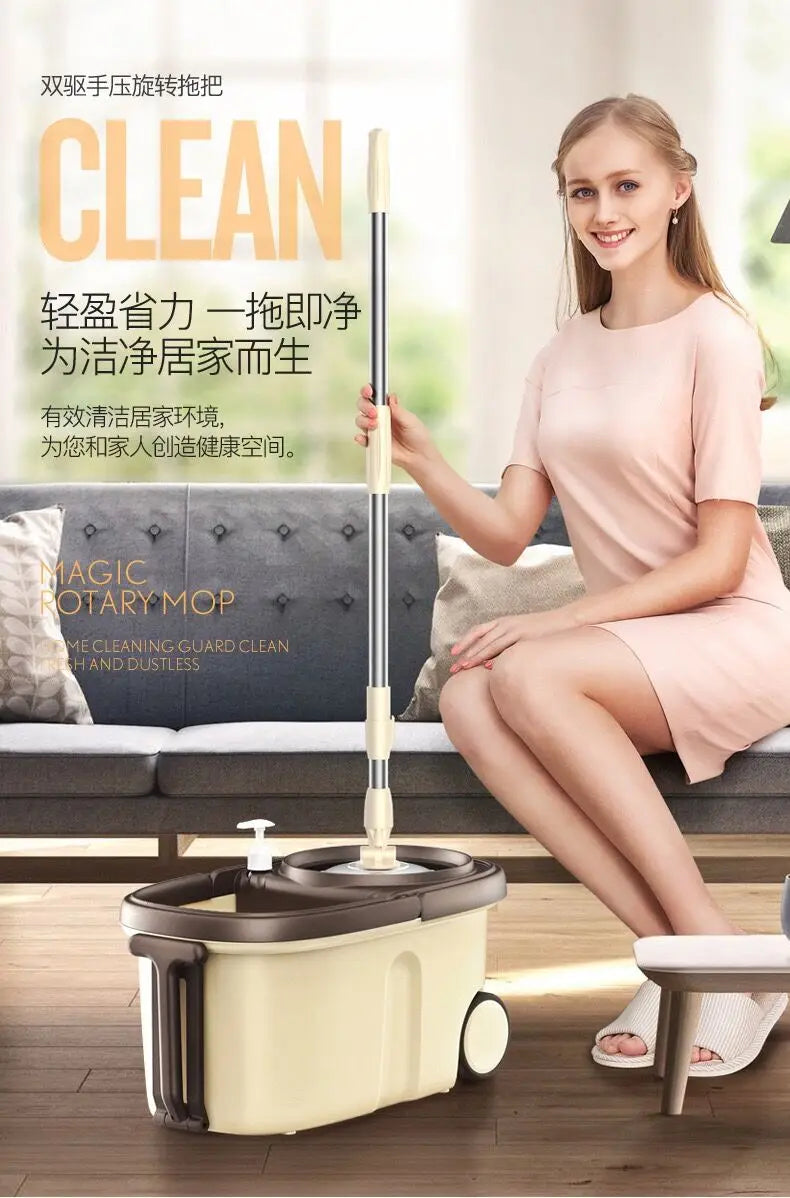 Clarify.pk clamping type magic spin mop bucket with beige mop and bucket set for easy cleaning