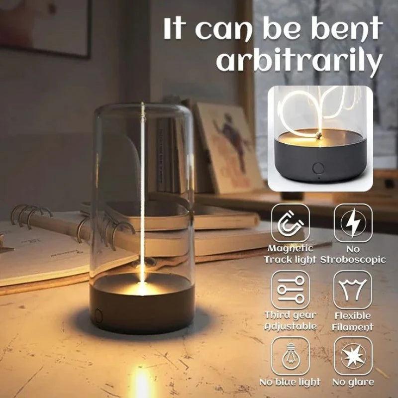 Clarify.pk Magnetic LED Desk Light with flexible filament and no glare on a wooden table