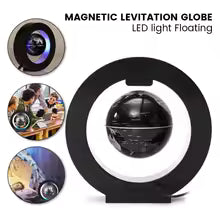 Magnetic levitation globe lamp with floating LED light in modern circular black frame by Clarify.pk
