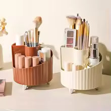 Clarify.pk makeup brush holder organizer in brown and white with compartments for brushes and cosmetics