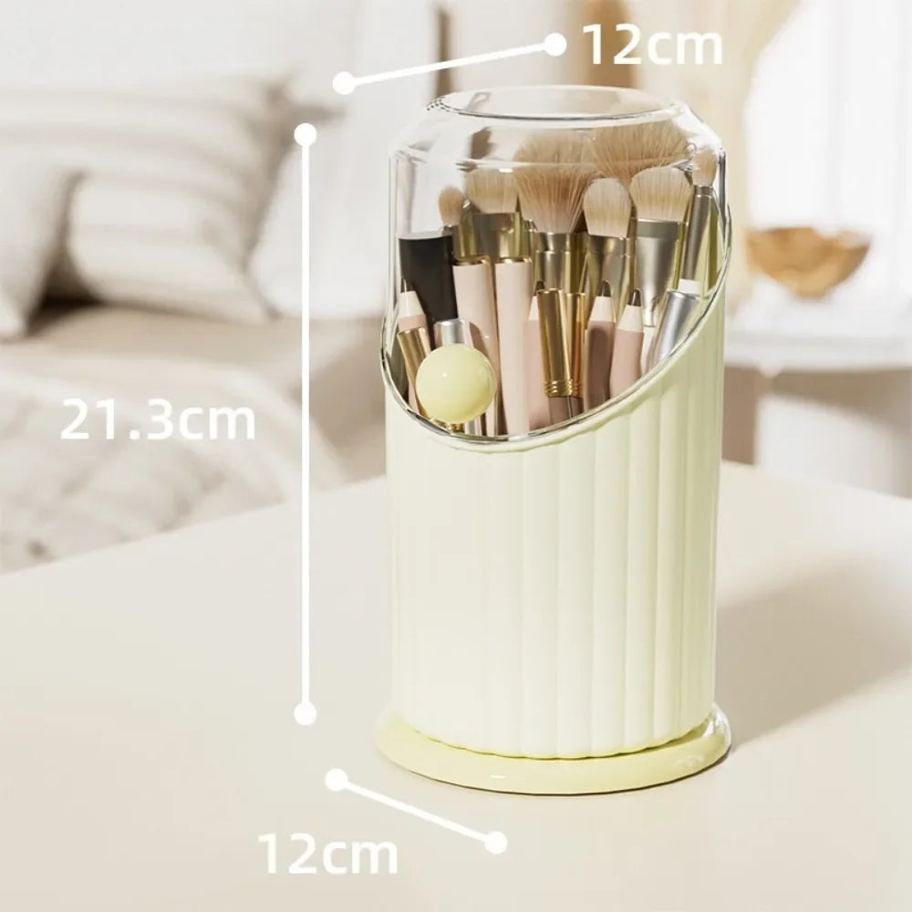 Clarify.pk makeup brush storage box cylinder in cream holding various makeup brushes