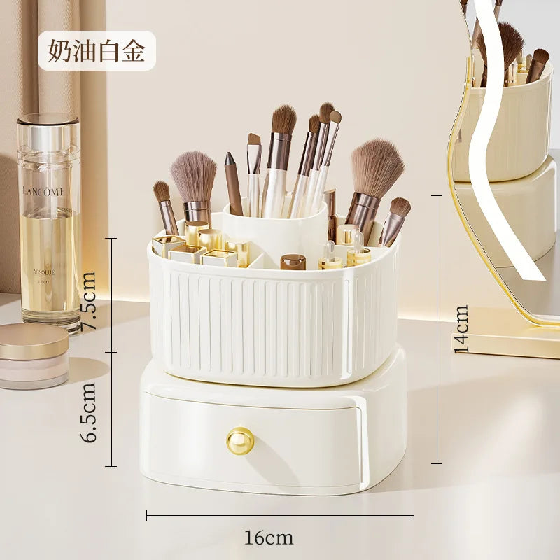 Clarify.pk white makeup brush storage box with compartments and drawer for organizing cosmetics