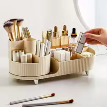 Clarify.pk makeup organizer with compartments in beige for storing cosmetics and brushes neatly