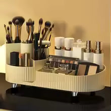 Clarify.pk cosmetic storage rack serving as a makeup organizer with compartments for brushes and beauty products