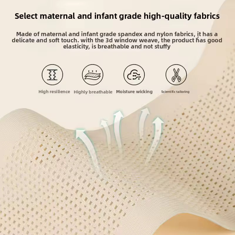 Breathable beige maternity support belt mesh with ventilation arrows and icons pregnancy support belt for pain