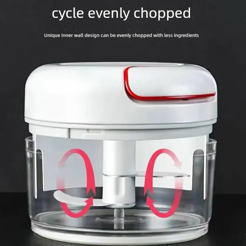 Manual garlic chopper with unique inner wall design for evenly chopping ingredients