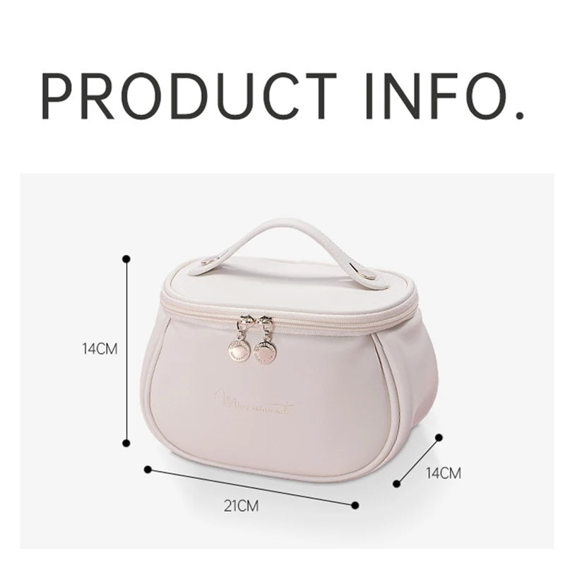 Clarify.pk portable makeup case with zipper in light pink measuring 21 by 14 by 14 centimeters