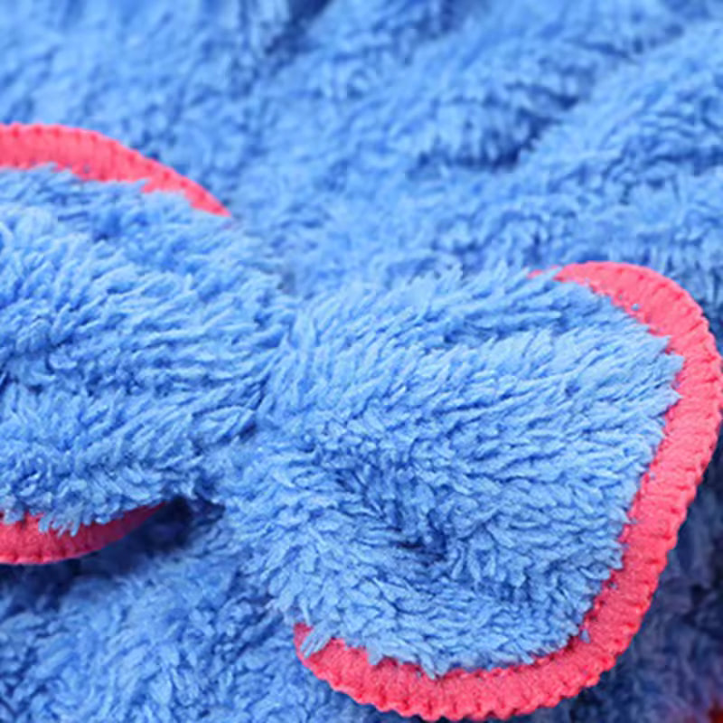 Blue microfiber hair drying towel cap with soft textured fabric and pink edging by Clarify.pk