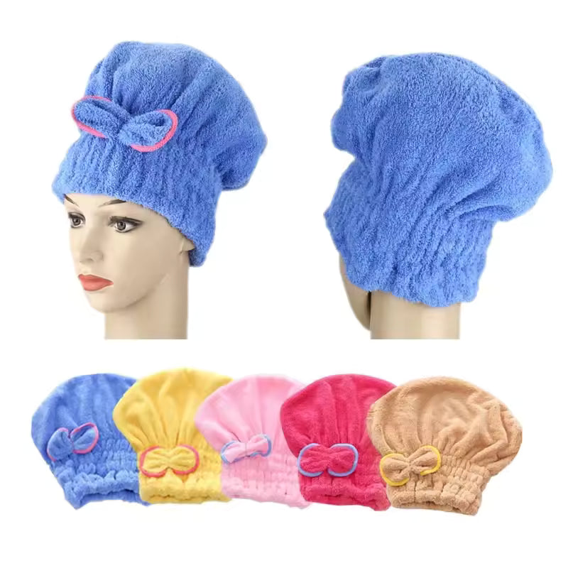 Clarify.pk microfiber hair drying towel cap in blue with bow and elastic, plus multiple color options