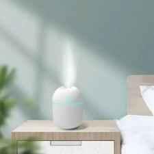 Clarify mini air humidifier 250ml white compact design releasing mist on wooden bedside table