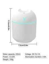 Clarify white mini air humidifier 250ml with compact design and 4-hour atomization duration