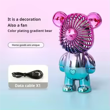 Clarify.pk mini cartoon bear fan with color plating gradient and included data cable for decoration and cooling