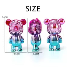 Mini cartoon bear fan in blue and pink with compact size for personal use and desk placement