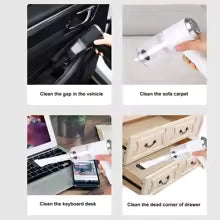 Mini cordless car vacuum cleaner by Clarify.pk cleaning vehicle gaps, soft carpet, keyboard desk, and drawer dust