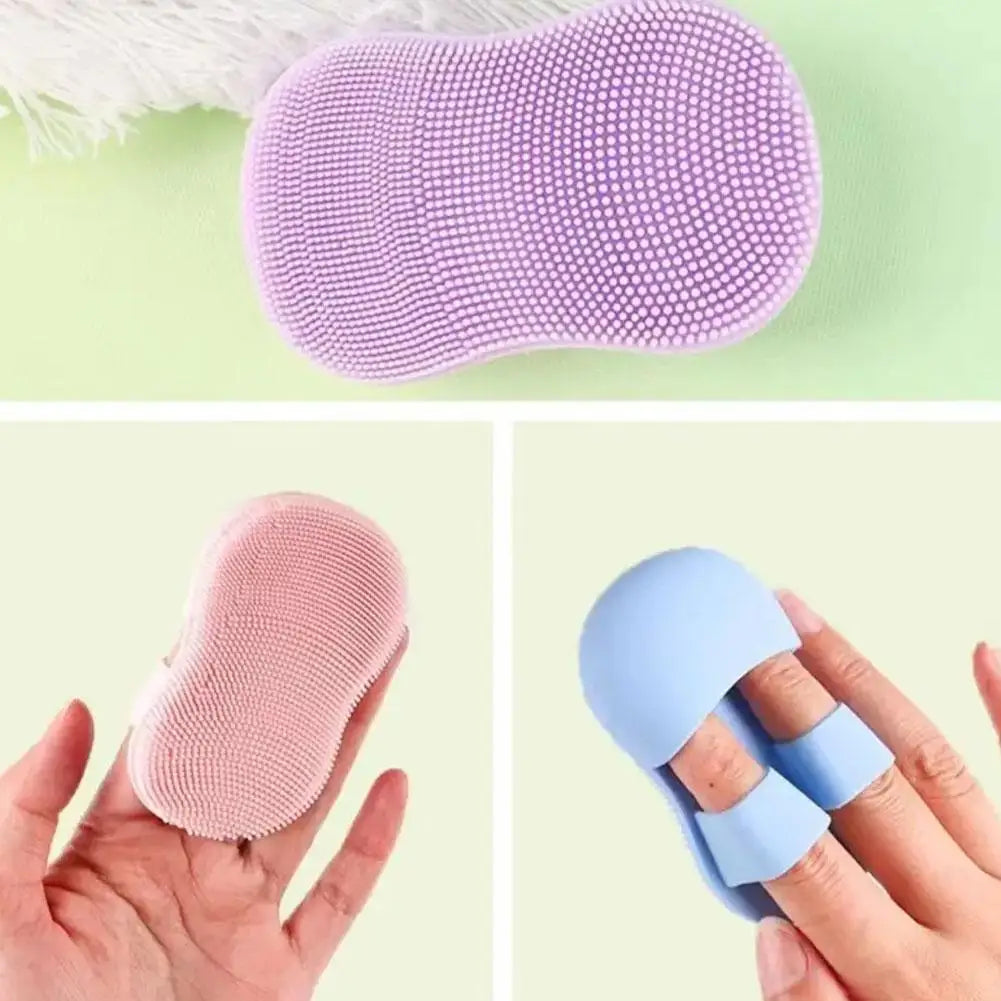 Clarify.pk silicone mini facial cleansing brush in pastel purple pink and blue for gentle skincare