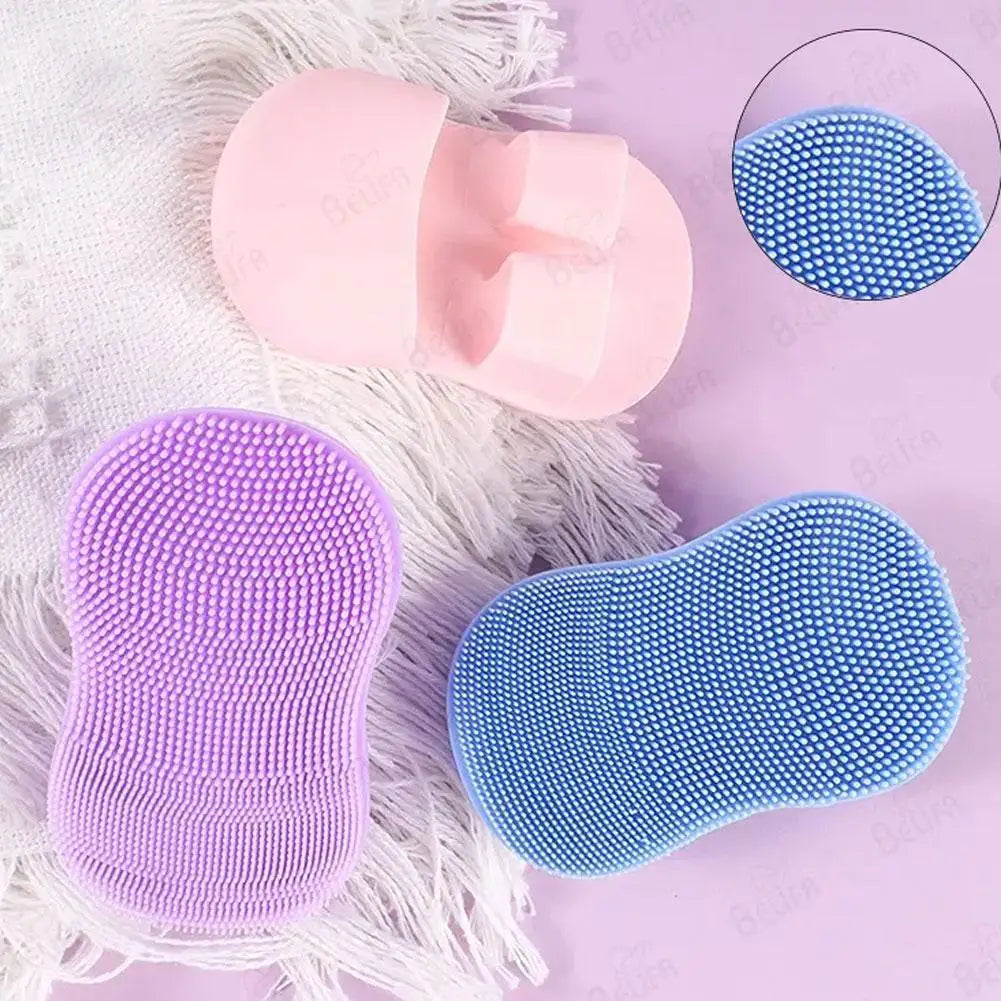 Clarify.pk mini facial cleansing brush set with silicone bristles in pink, purple, and blue colors