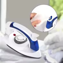 Clarify.pk mini handheld steam iron in white and blue with adjustable temperature dial and steam control