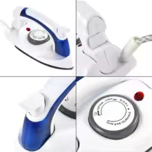 Clarify.pk mini handheld steam iron with blue handle and adjustable temperature dial
