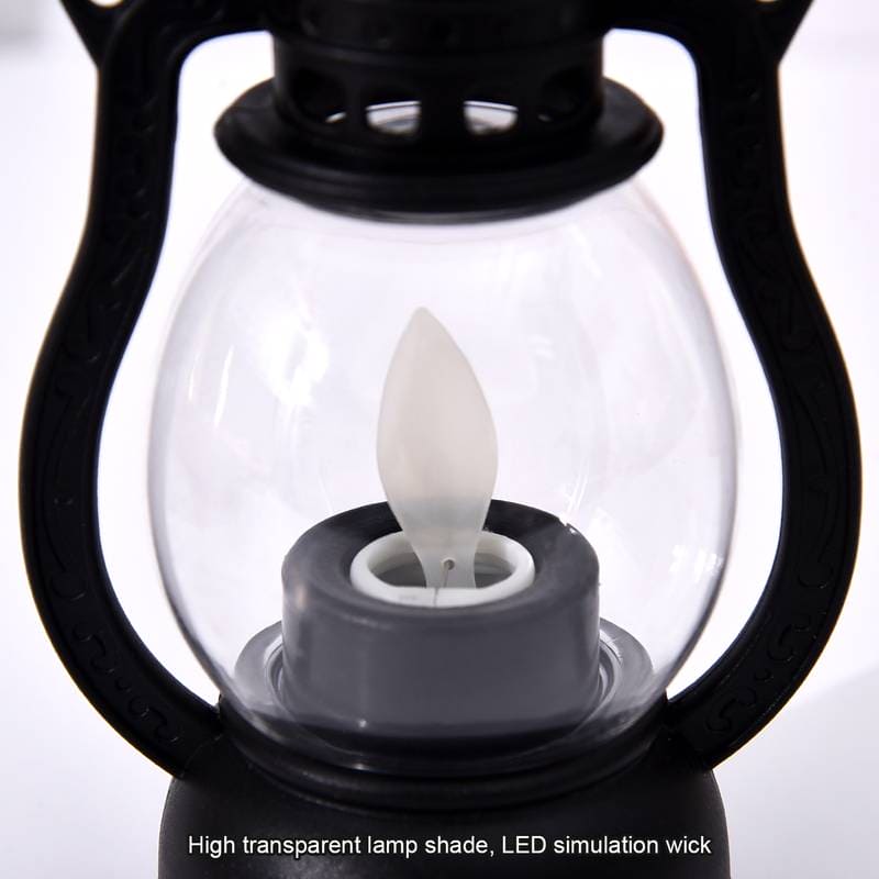 Black mini lantern lamp for home decor with high transparent lamp shade and LED simulation wick