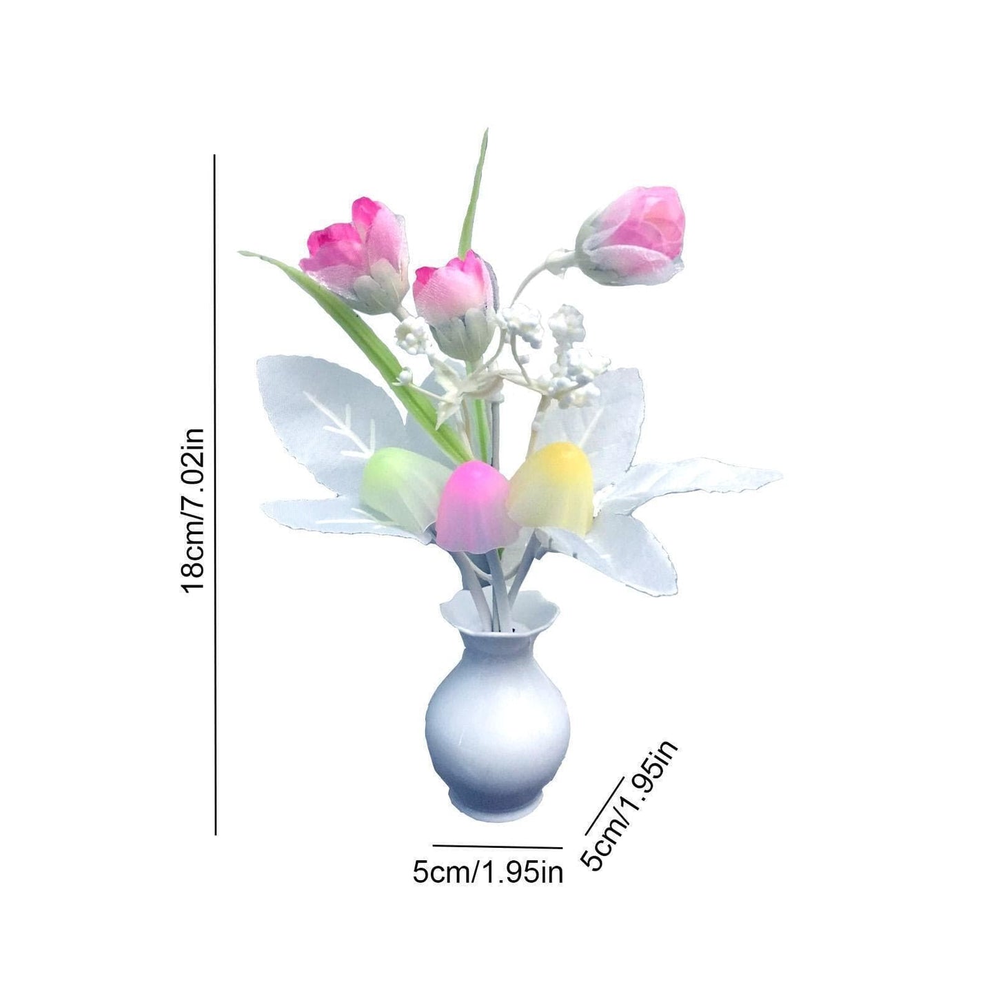 Clarify.pk mini LED night lamp shaped like a white vase with pink flowers and green leaves