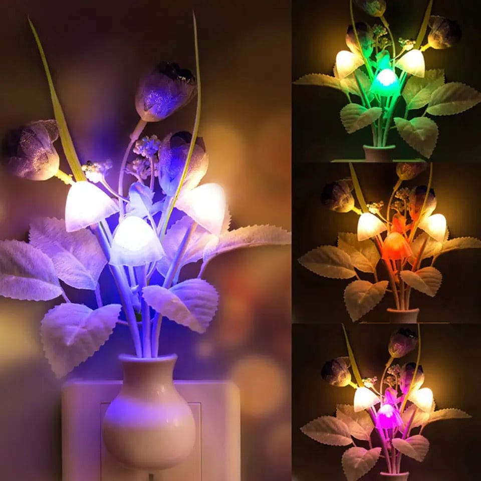 Clarify.pk mini LED night lamp shaped like flowers with multicolor glowing lights in a wall plug vase
