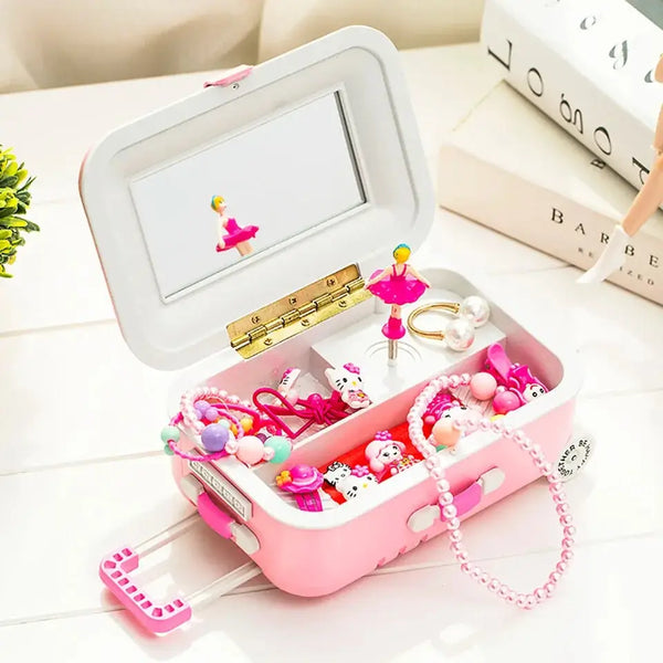 Clarify.pk pink mini musical jewelry box with ballerina figurine and assorted kids jewelry inside
