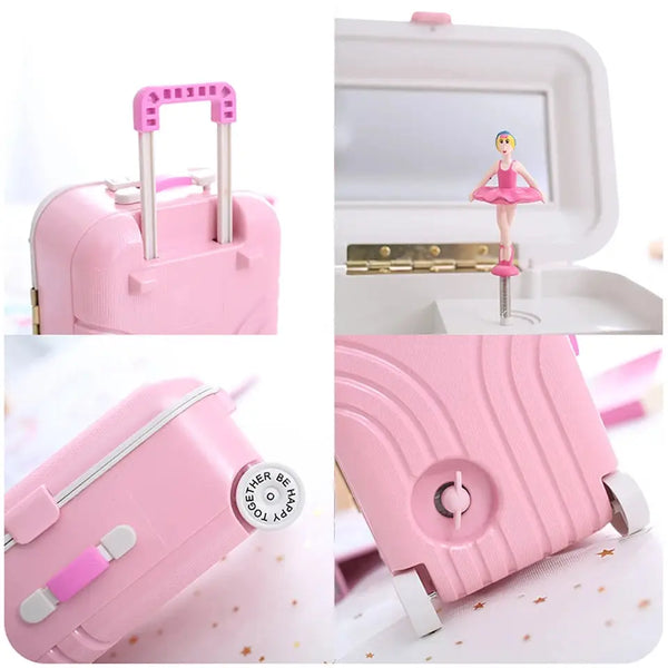 Clarify.pk pink mini musical jewelry box shaped like a suitcase with ballerina figurine inside