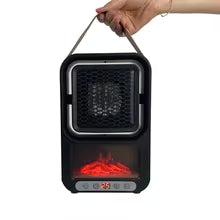 Clarify.pk mini portable room heater with handle showing flame effect and digital controls