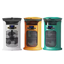 Three mini USB air cooler for desk units in white orange and green colors with front fan grills