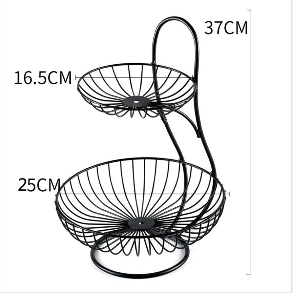 Clarify.pk modern fruit basket stand with two-tier black wire design for kitchen storage