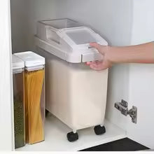 Clarify.pk moisture proof rice storage container with easy-grip handle and wheels for kitchen organization