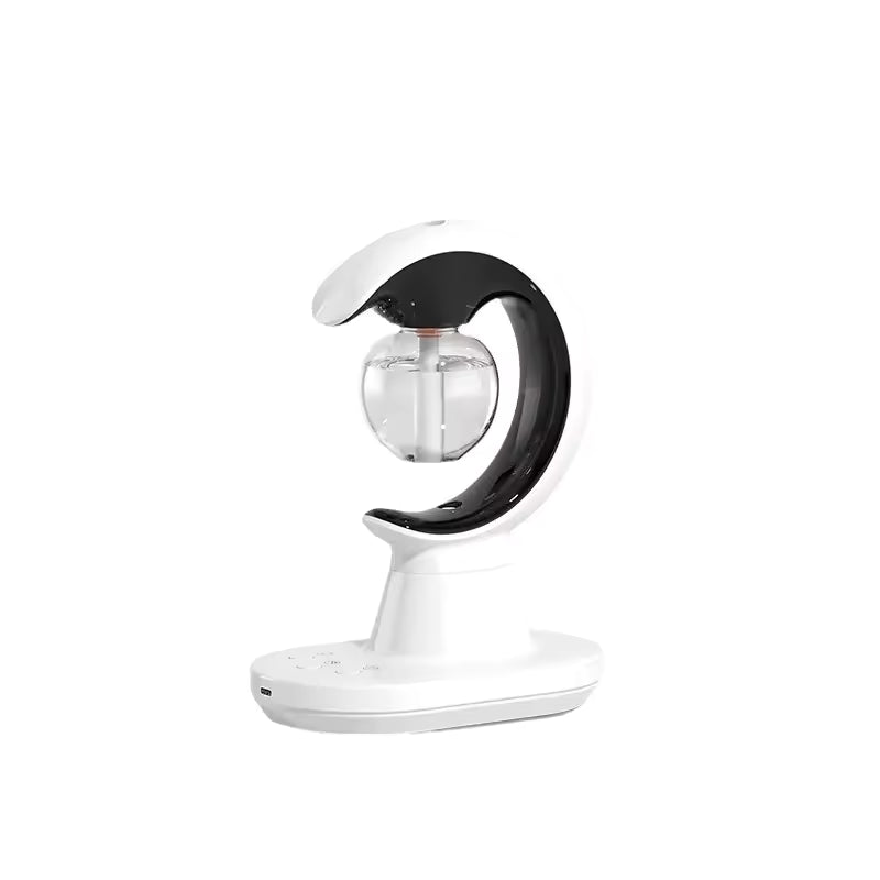 Modern moon shaped humidifier night lamp with sleek white and black design by Clarify.pk