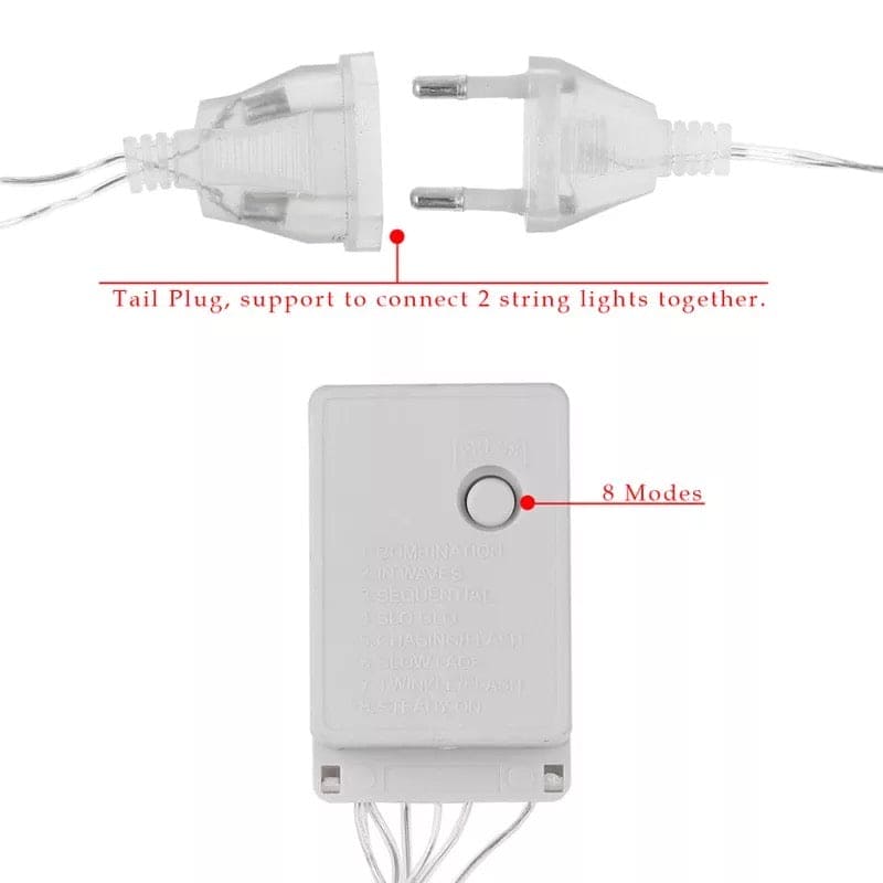 Moon star curtain lights power connector with tail plug and control box featuring 8 lighting modes