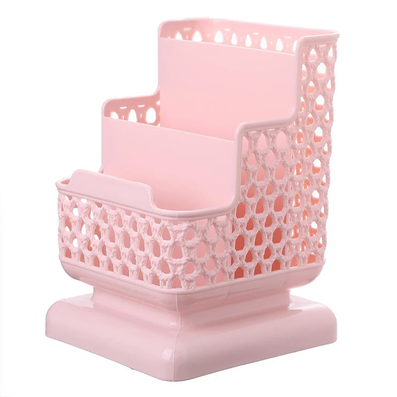 Pink Clarify.pk multi compartment desk organizer with woven design for stationery storage