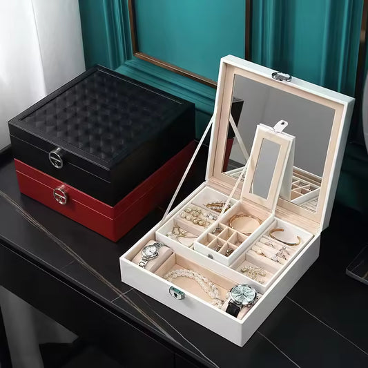 Clarify.pk multi functional leather jewelry box in white with compartments for rings watches and bracelets