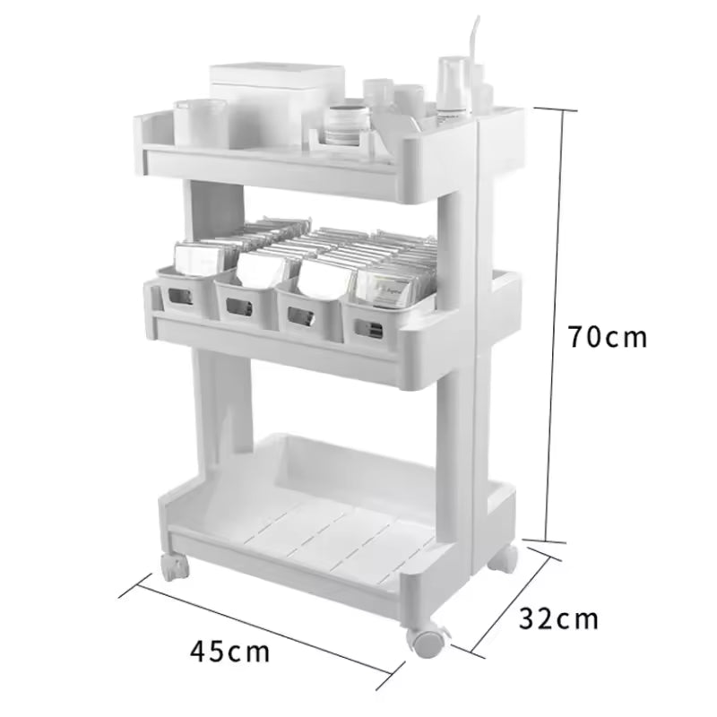 Clarify.pk white multi-layer drawer trolley with wheels and three storage tiers measuring 70cm high