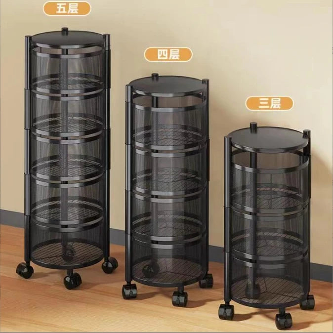 Clarify.pk multi layer vegetable and fruit organizer in three sizes with black mesh design and wheels