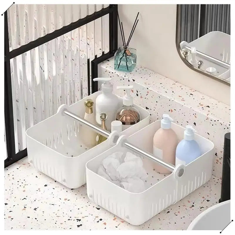 Clarify.pk multi-purpose bathroom organizer basket in white with two compartments for toiletries